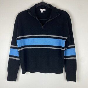 BP Women's Collared Zip Cropped Striped Sweater Size M Black Blue Preppy